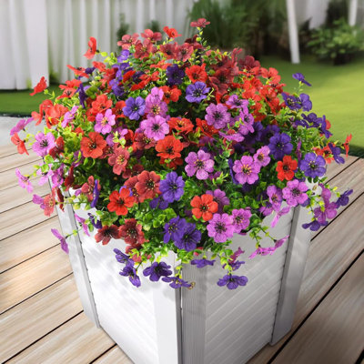 Artificial Fake Flowers Plants Outdoors Spring Decor, Faux Flowers Silk Daisy Eucalyptus Plants UV Resisitant for Outside Planter Pot Front Porch Garden Patio Decoration,Set of 12