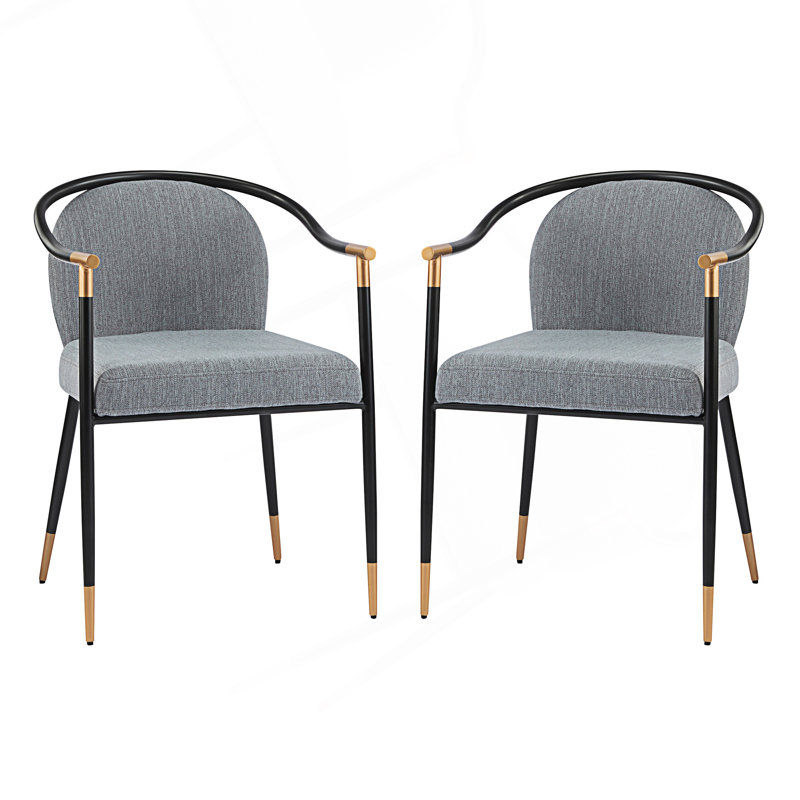 Chaise rembourrée moderne avec accoudoirs en métal, Gris
