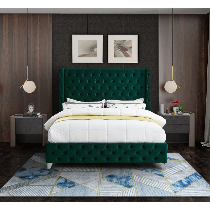 Dymonique Velvet Bed, Queen, Green Velvet