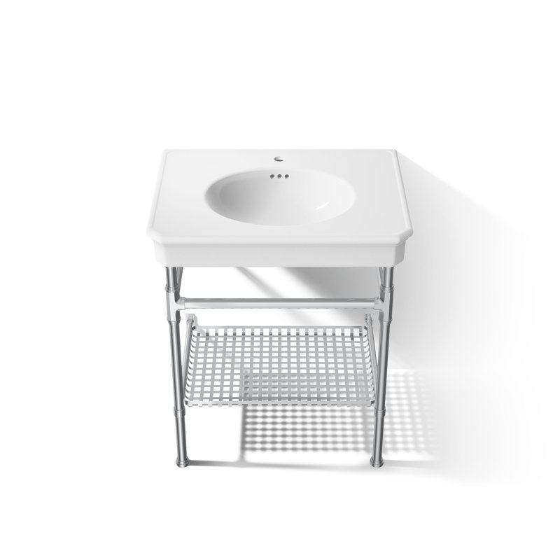 Lavabo de salle de bain console rectangulaire de 30 po Claude by Studio McGee, Blanc / chrome poli, Robinets à monotrou