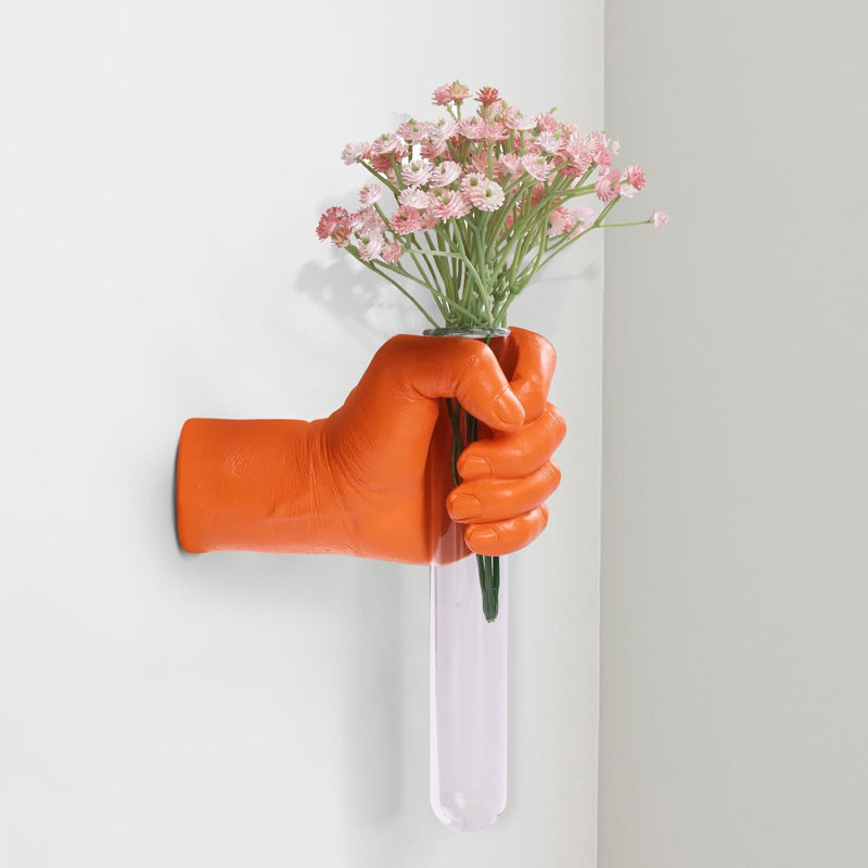 Orange Hand Vase Wall Sculpture