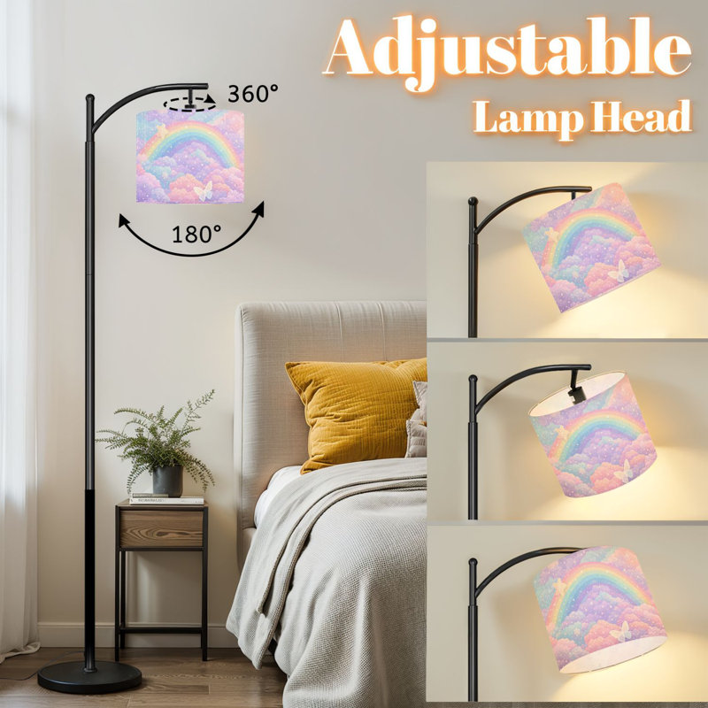 Arc Floor Lamp with Adjustable Lampshade Holographic fantasy rainbow clouds Pastel color sky Magical Standing Lamp 3 Color Temperatures Dimmable Tall Pole Lamp with Foot Switch for Bedroom