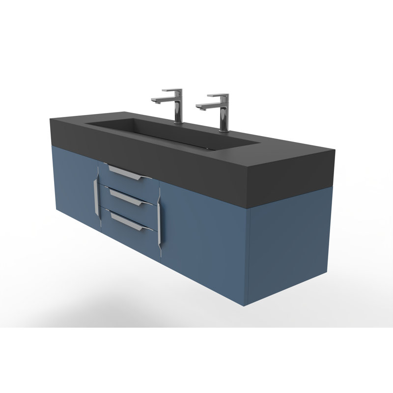 Nile 60" Wall-Mounted Single Bathroom Vanity Set, Chrome, Gray, Blue