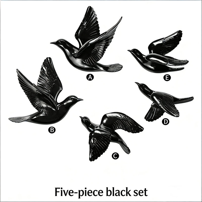 Modern Flying Birds Wall Art Decoration - Five-piece Set, Ebony