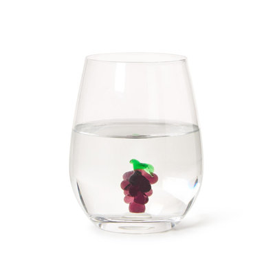 Grapes Stemless Wine Glass 20 oz Decorative Vineyard Glass 5"H Hand Wash