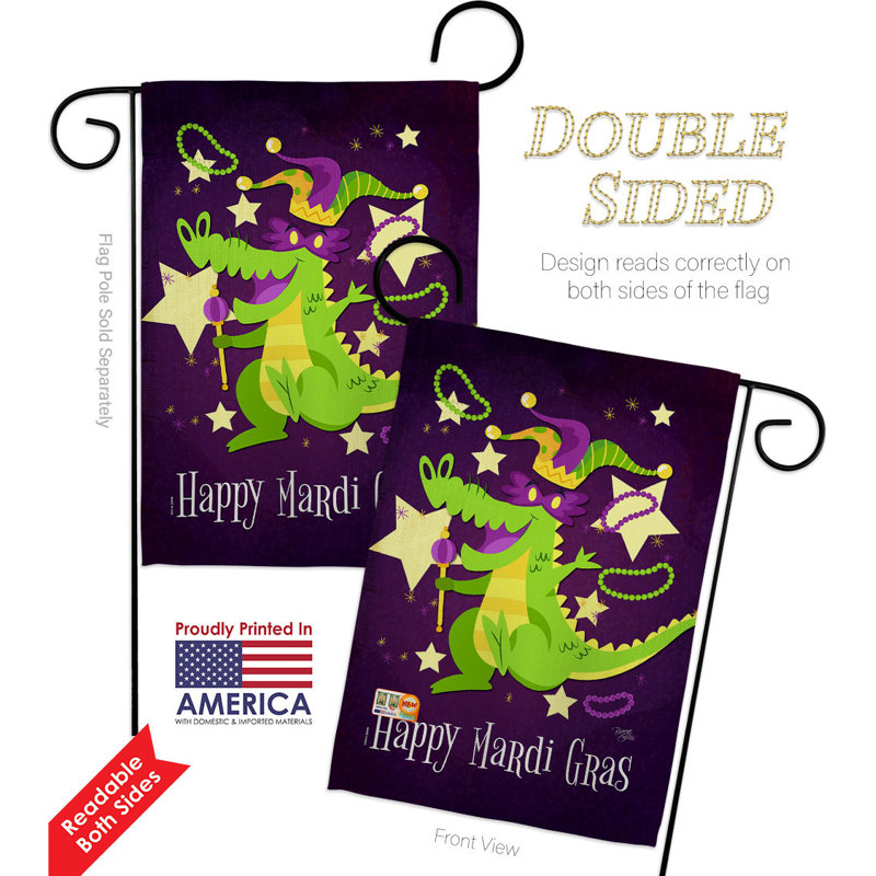 Drapeau de jardin en alligator en polyester 2 pi 1 pi 6 po x 1 pi Mardi Gras