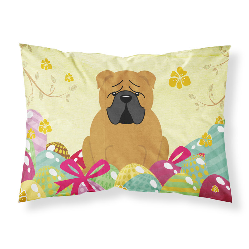 Taie d’oreiller œufs de pâques, Bouledogue anglais rouge
