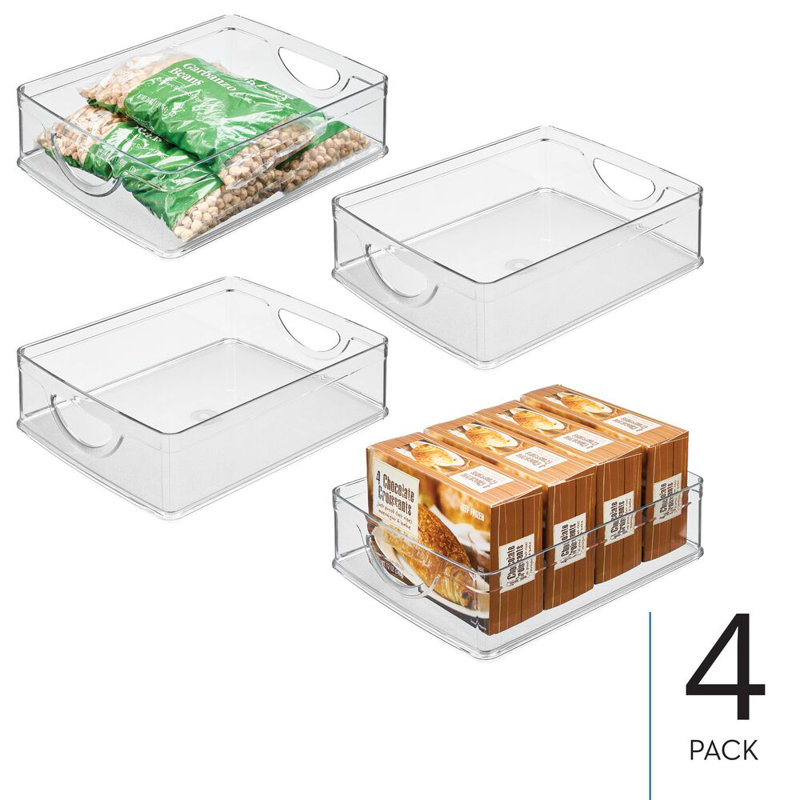 iDesign Plastic Stackable Pantry Bin - Storage Bin with Handles for Cabinets or Fridge - Set of 4 - Clear