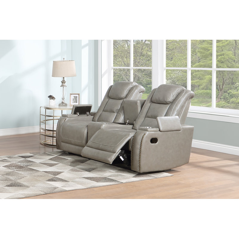 Danykah Leather Console Loveseat Light Gray, Manual - Push Button