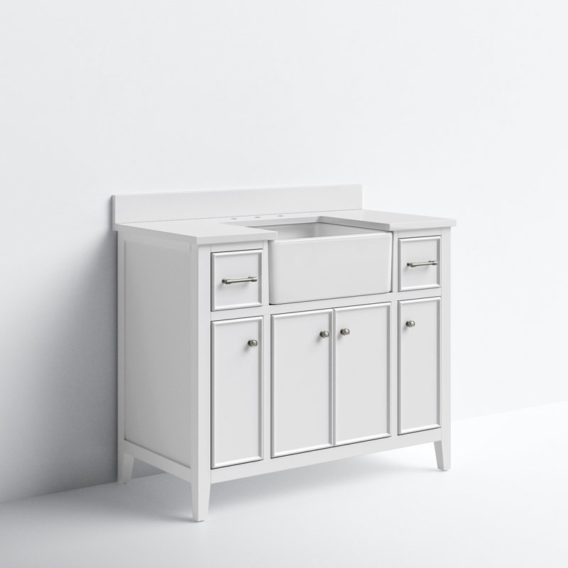 Meuble-lavabo simple 42 po Aisa, Blanc / nickel brossé