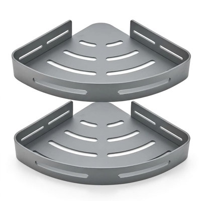 Étagère de coin de douche à 2 niveaux gris foncé, fixation murale adhésive sans perçage