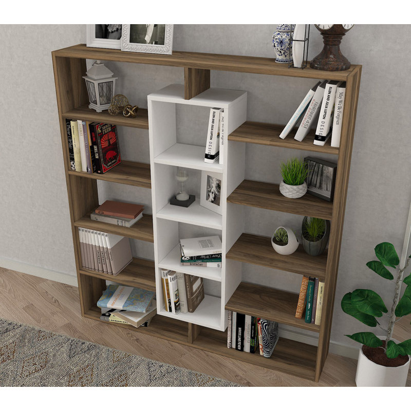 135.7cm H x 125cm W Library Bookcase, Walnut White