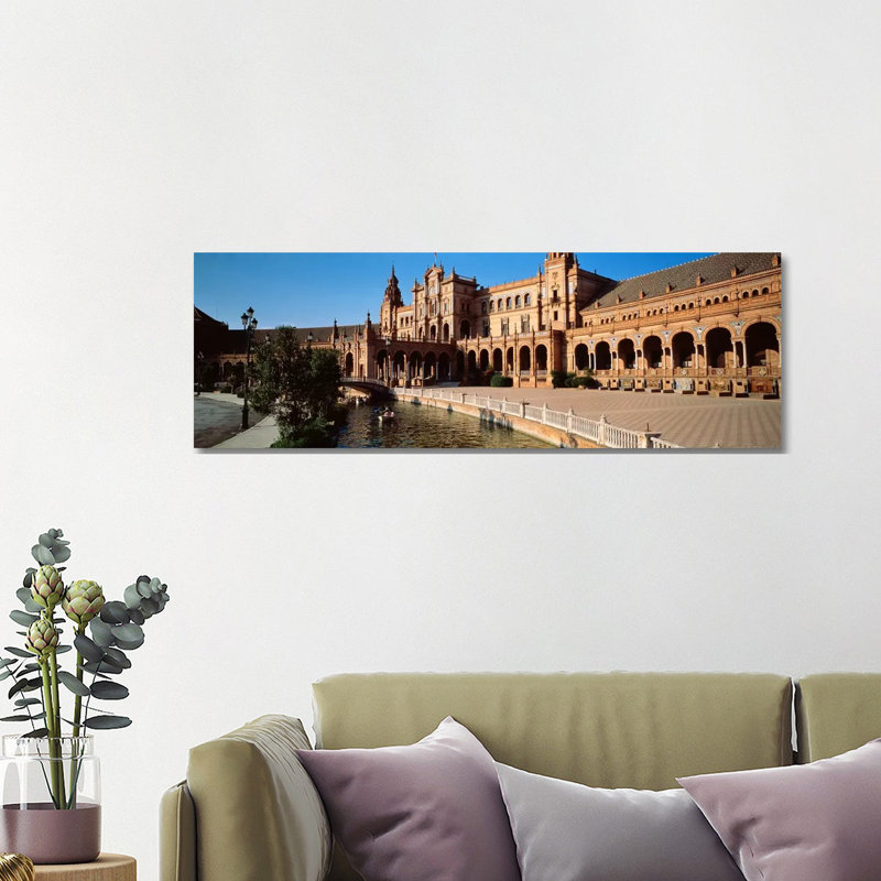 Plaza De Espana And Its Moat, Parque De Maria Luisa, Seville, Andalusia, Spain - Wrapped Canvas Panoramic Print