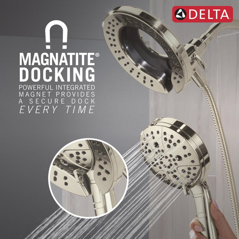 Delta Faucet 7-Setting In2ition 2-in-1 Dual Shower Head with ProClean Spray 2.5GPM, Lumicoat  Polished Nickel