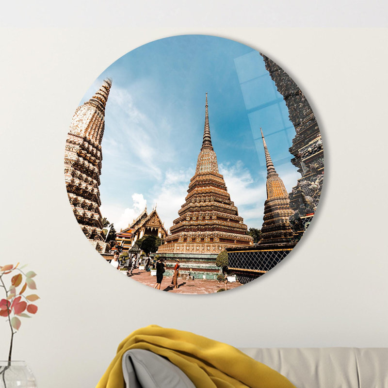 Art mural en verre trempé inspiré du temple bouddhiste de Tchang Maï, idéal pour les amateurs de décoration et d'art moderne | Rond