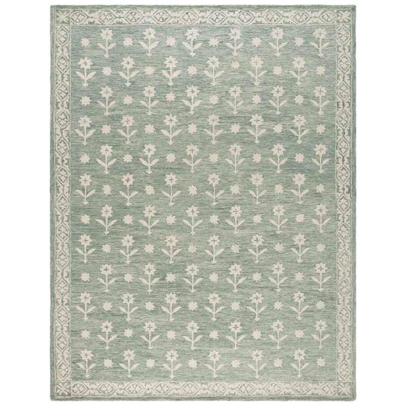 Metro 594 touffeté à la main 80% laine; Tapis floral 20% coton, Rectangle 9 pi x 12 pi