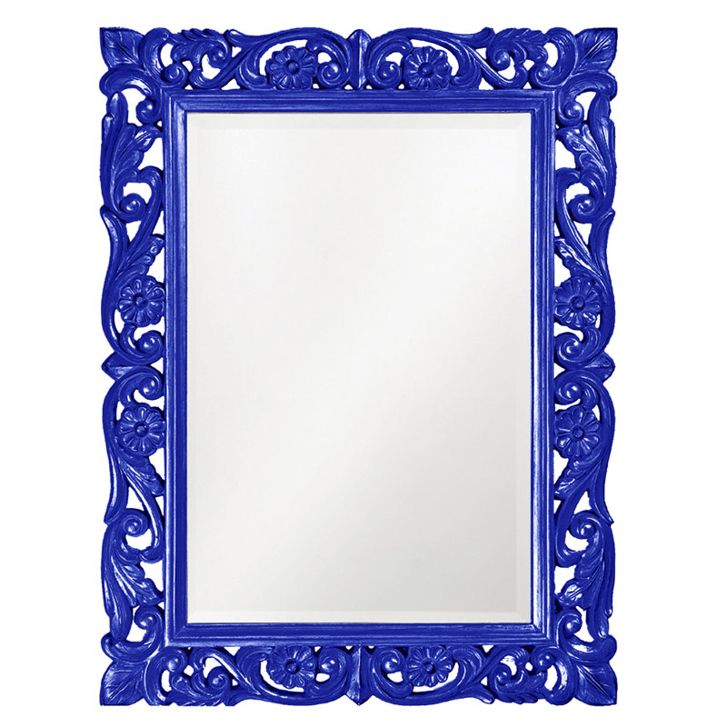 Traditional Ornate Framed Beveled Rectangular Accent Mirror, Royal Blue