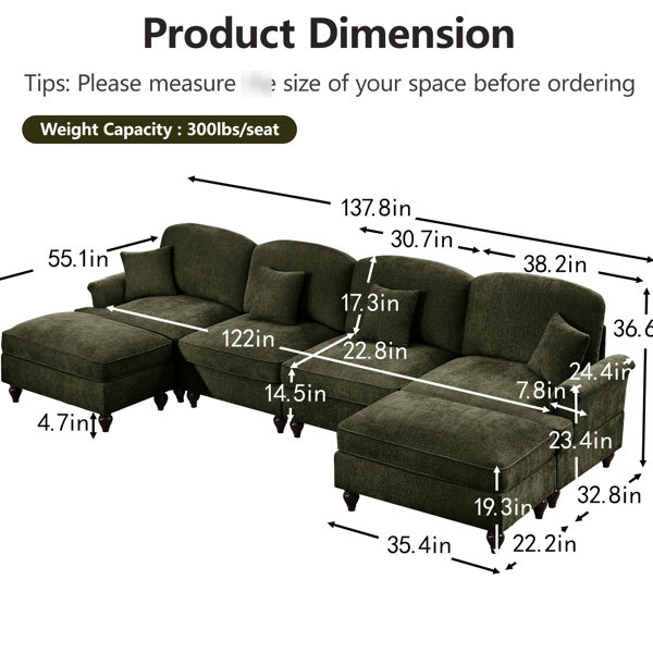 Latitude Run® Chenille Classic U Shape 4 Seater With Flower - Shaped ...