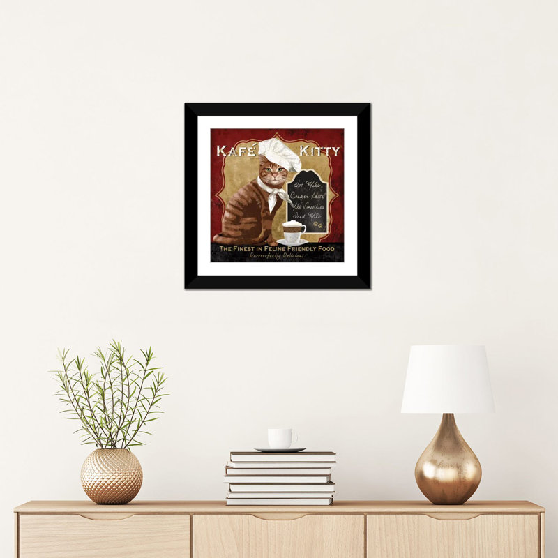 Affiche rétro kafe kitty sur toile tendue, H 16 po x l 16 po x P 1 po, Papier avec cadre noir, Blanc
