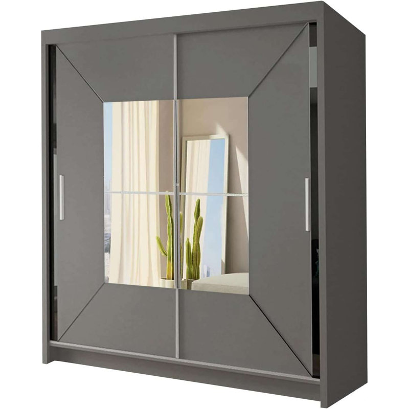 Crego 2 Door Manufactured Wood Wardrobe, Grey, 217cm H x 203cm W x 62cm D
