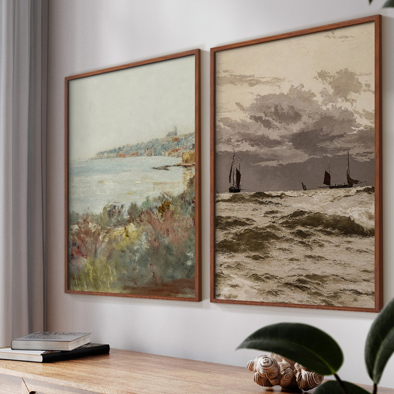 «Vintage Landscape XLII», impression giclée sur cadre - ensemble de 2, H 23 po x l 58 po, Noyer