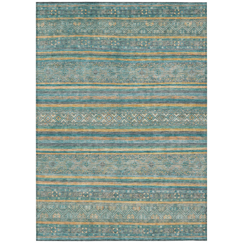 Tapis bleu sarcelle lavable 9 pi x 12 pi bleu sarcelle Southwestern