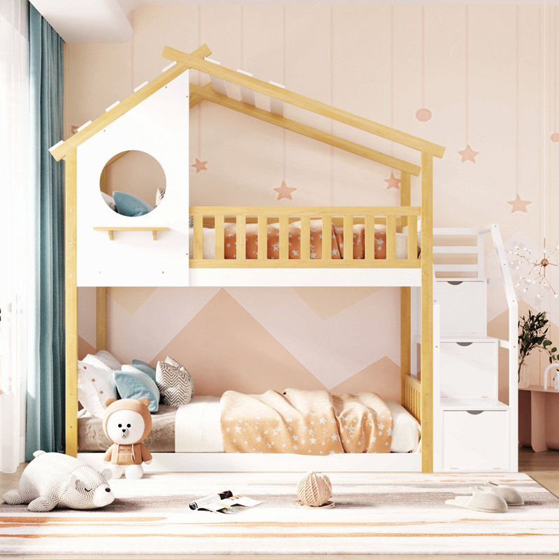 Stairway Twin-Over-Twin Bunk Bed,House Bed,Storage And Guard Rail