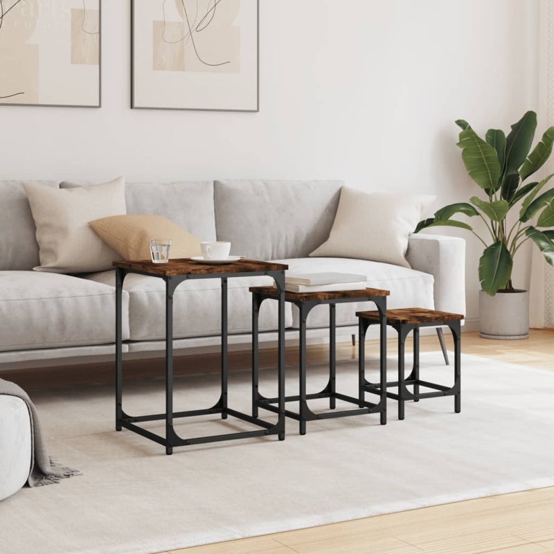 17 Storeys Nesting Coffee Tables 3 Pcs Smoked Oak Engineered Wood