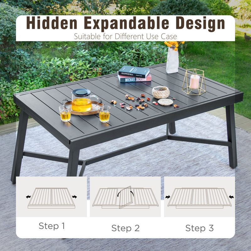 Alyah 8 - Person Patio Dining Set with Extendable Rectangular Table , Cushions Included
