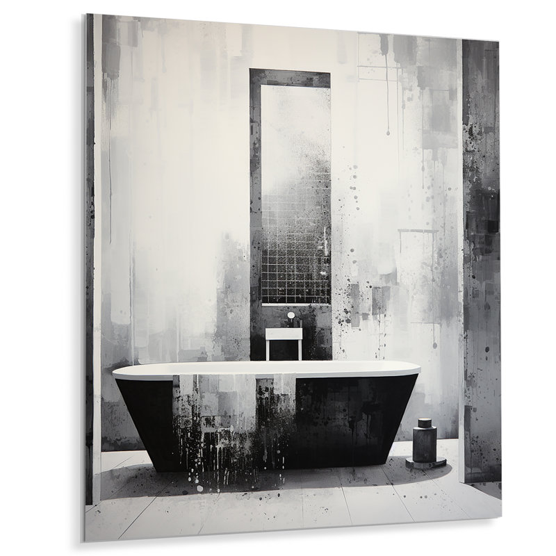 «Bathroom Minimalist Elegance I» - Art mural en métal pour salle de bain, H 20 po x l 12 po x P 1 po