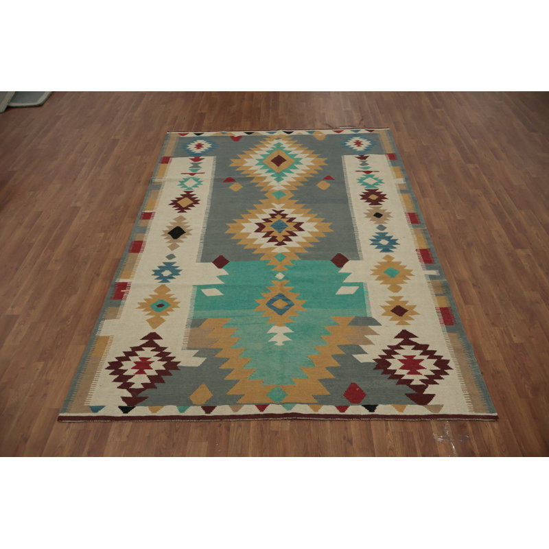 Tapis tribal Kilim 6 x 9 avec motifs géométriques audacieux
