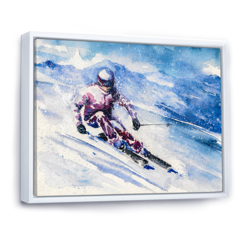«Skiing Sport Artwork», reproduction d'art sur toile encadrée, H 30 po x l 40 po x P 1,5 po, Cadre flottant blanc