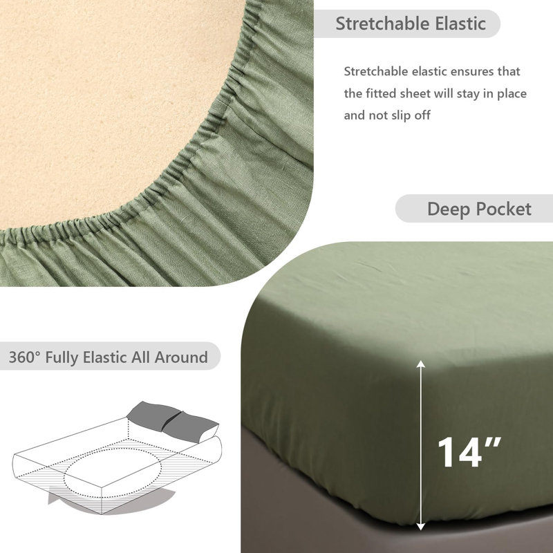 100% Linen Fitted Sheet, King Fitted Sheet, Sage Green