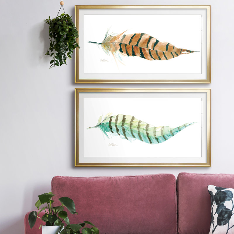 Tail Feather I - ensemble de 2 peintures encadrées, H 22,5 po x l 85 po x P 1,5 po, Doré
