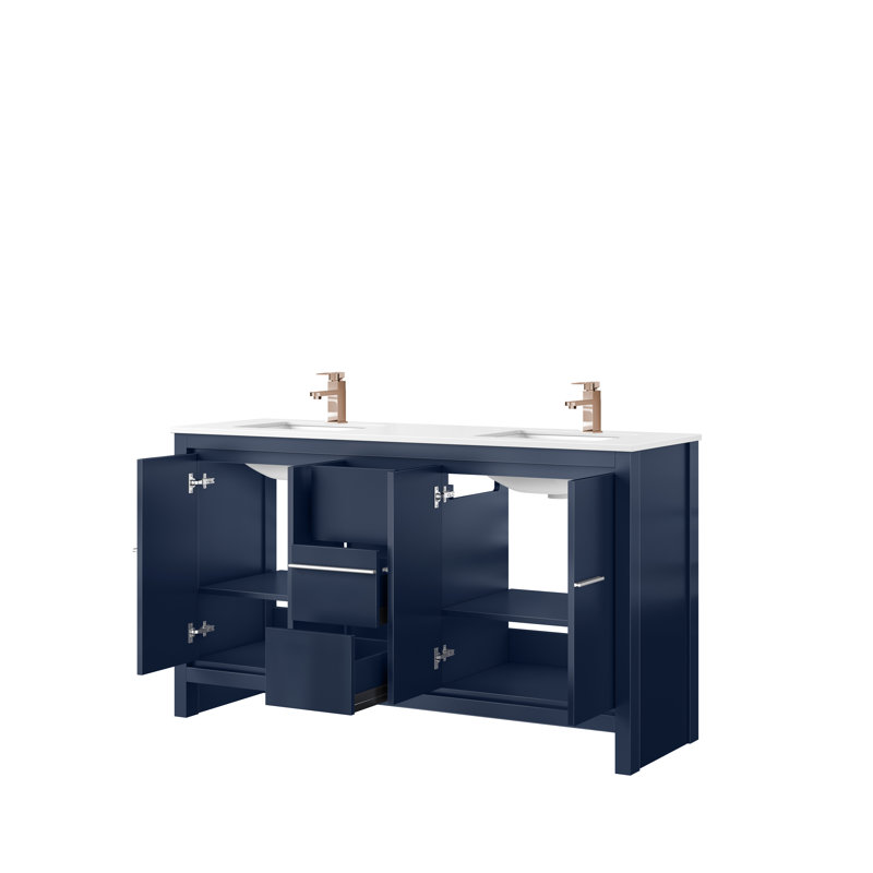 Lafarre 60 in W x 20 in D Double Bath Vanity Faucet Set, Navy Blue, White Quartz