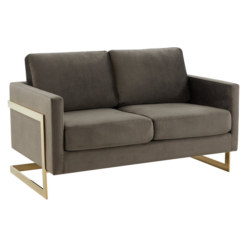 Bellago 55" Pre-Assembled Upholstered Velvet Loveseat with Modern Gold Frame, Dark Gray Velvet