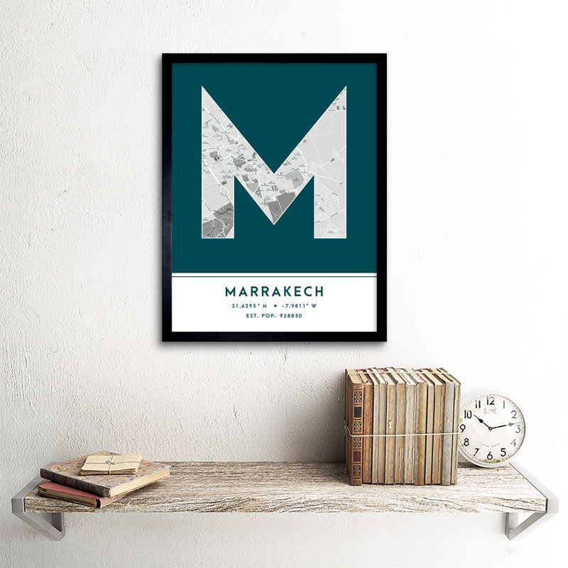 Marrakech City Map Marrakech Teal by Wee Blue Coo - Single Picture Frame Typography