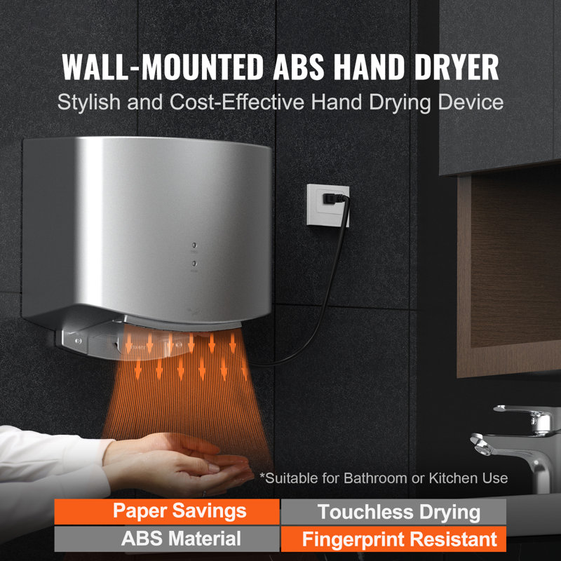 Compact Silver ABS Automatic Hand Dryer with High-Speed Motor