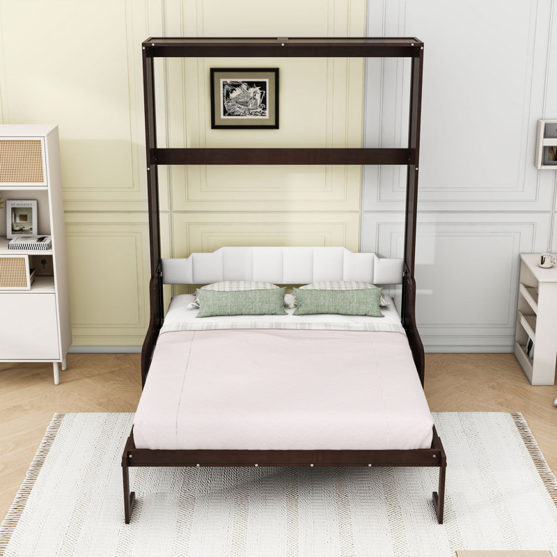 Lit escamotable en bois avec coussin, Espresso