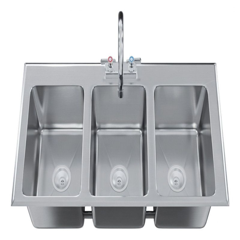 37'' L Triple Bowl Stainless Steel Kitchen Sink 3 Bowl with Faucet, 10 in. W x 14 in. Dx 10 in. L