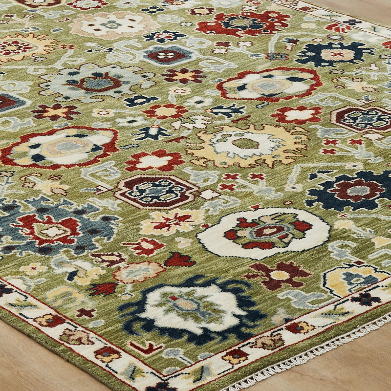 Sovereign Chartreuse Multi Floral Hand Knotted Wool Area Rug, Rectangle 8' x 10'
