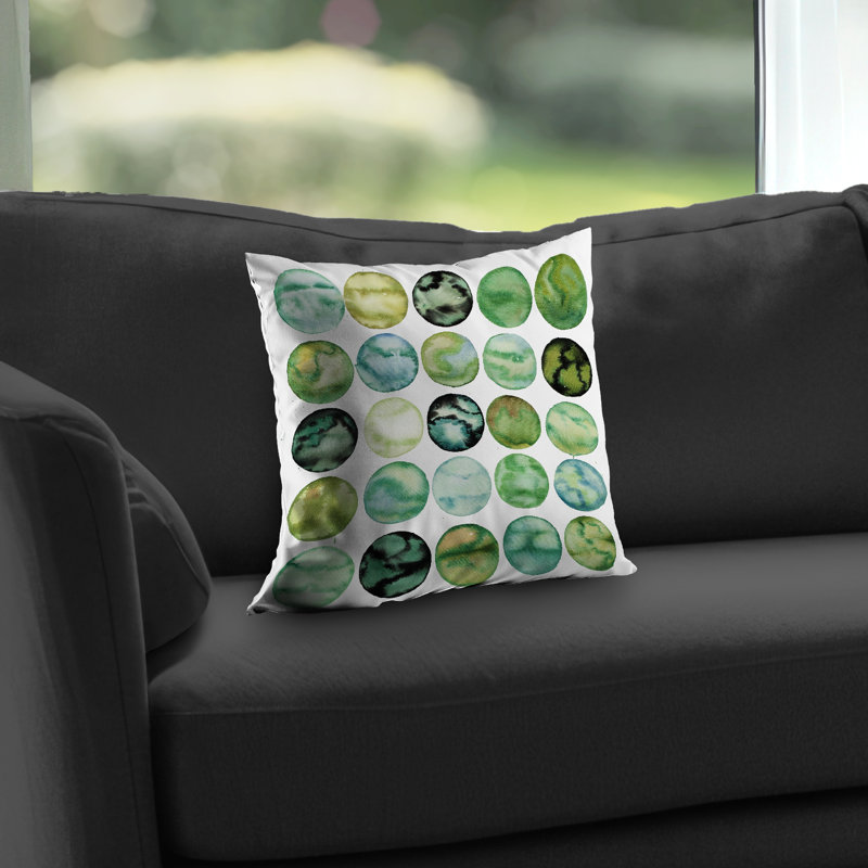 Green Circles - Abstract Poly Twill Throw Pillow – Poly Twill Throw Pillow with Insert, Double-Sided Print