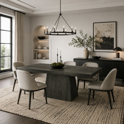 31.5" Farmhouse Wooden Dining Table with Pedestal Base for 4 People