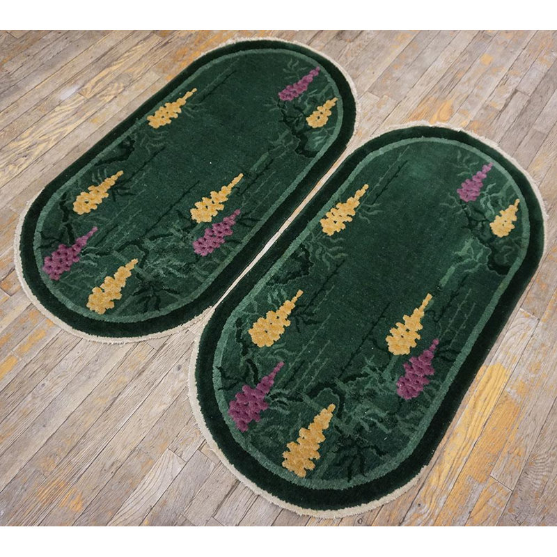 Paire de tapis art déco chinois des années 1920 2 pi x 4 pi