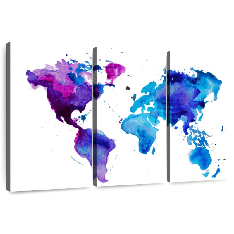 Aliaz Cool Hues World Map, 42" H x 65" W