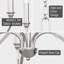 Grand lustre moderne 5 lumières 28 po Archer + bras courbés, hauteur de suspension réglable, finition nickel brossé