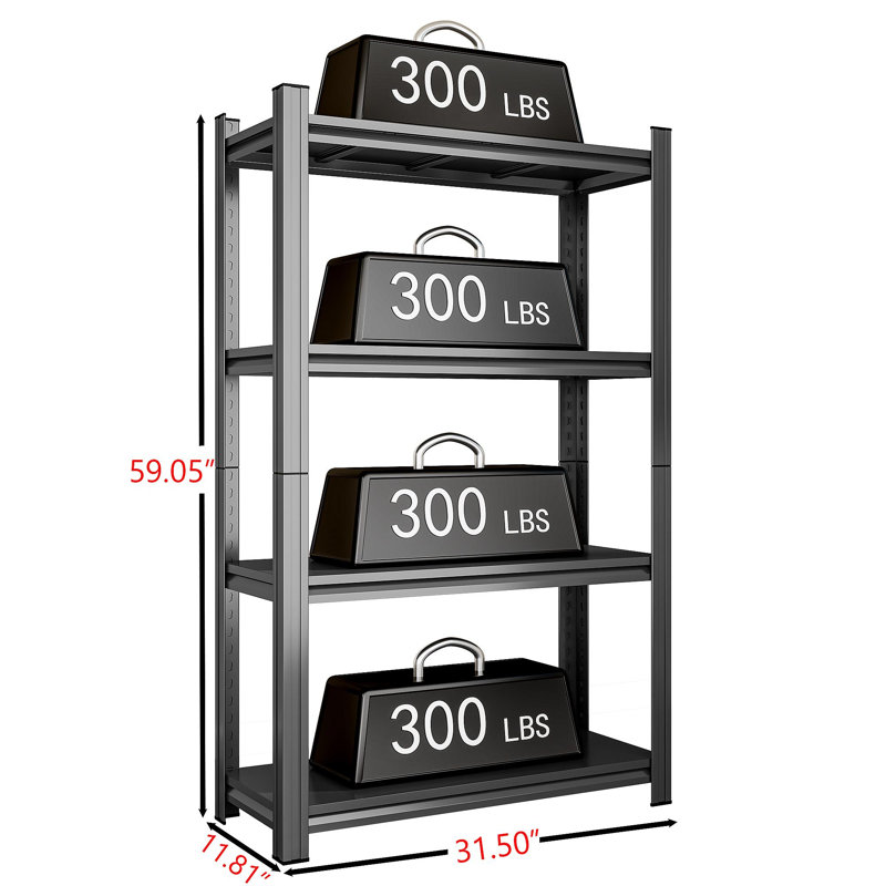Tablette de rangement réglable à 4 niveaux en métal, pour le garage, la remise, le magasin d'alimentation, le salon, la tablette de rangement polyvalente, noire, nécessite un assemblage
