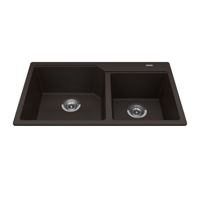 33.88'' L Double Bowl Granite Kitchen Sink, Mocha