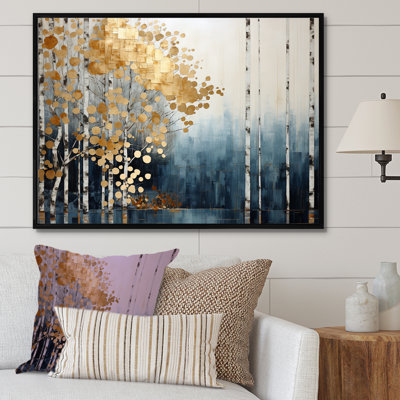 Minimalisme bleu et forêt dorée - art mural forêt