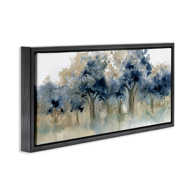 Cadre flottant Indigo Woodland Watercolor Study, design par Carol Robinson, H 14 po x l 31 po, Cadre flottant noir de jais